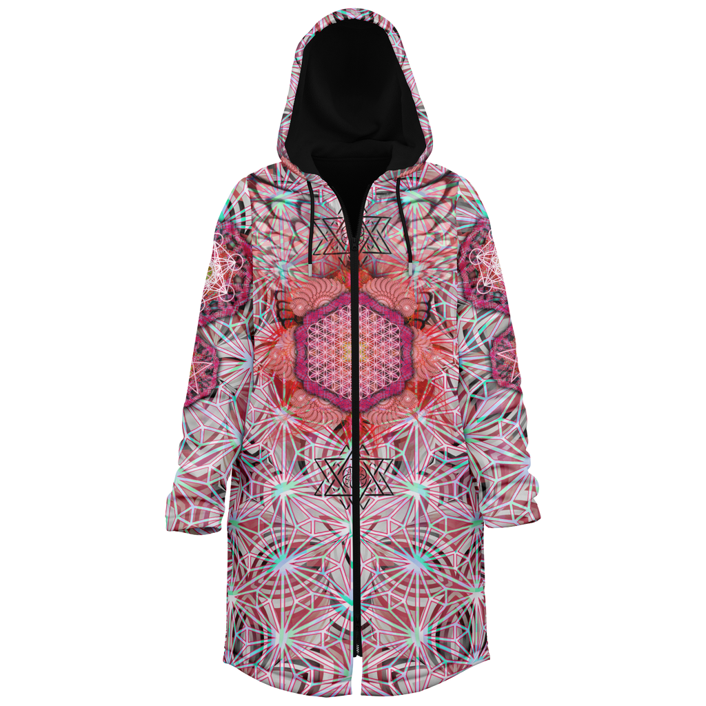 Angel Catcher Light Red Men's Festival Cloak back view with psychedelic festival art