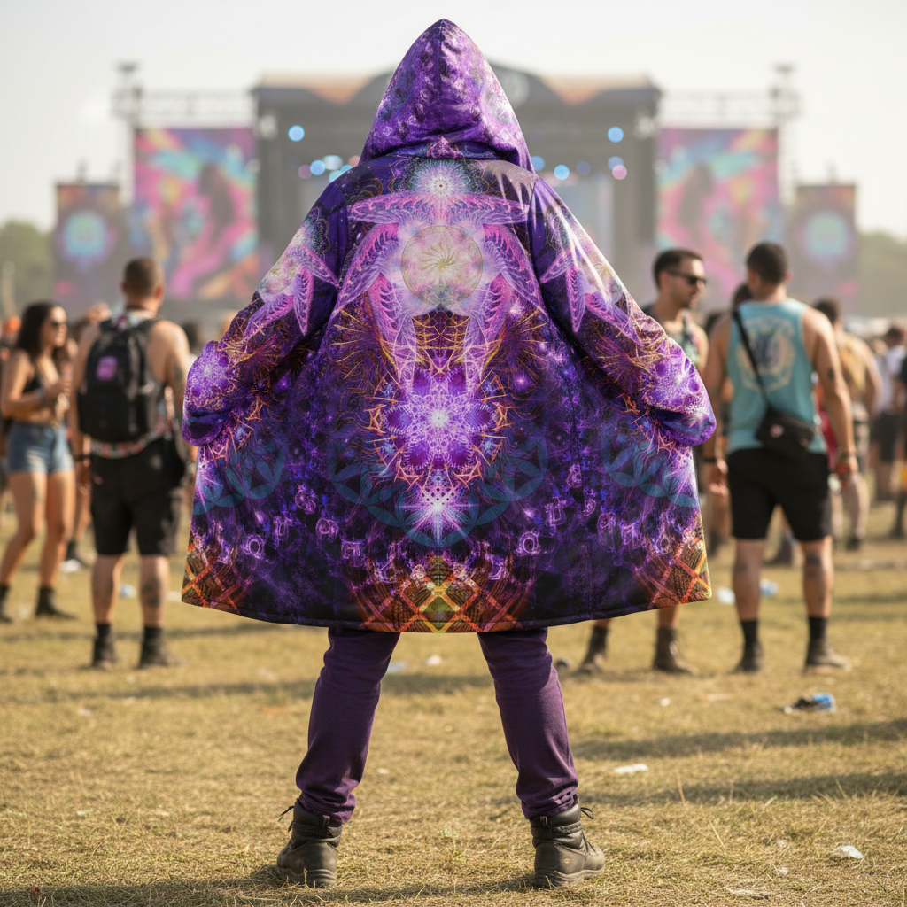 Ophanim Men's Festival Cloak front view with sacred geometry cloak