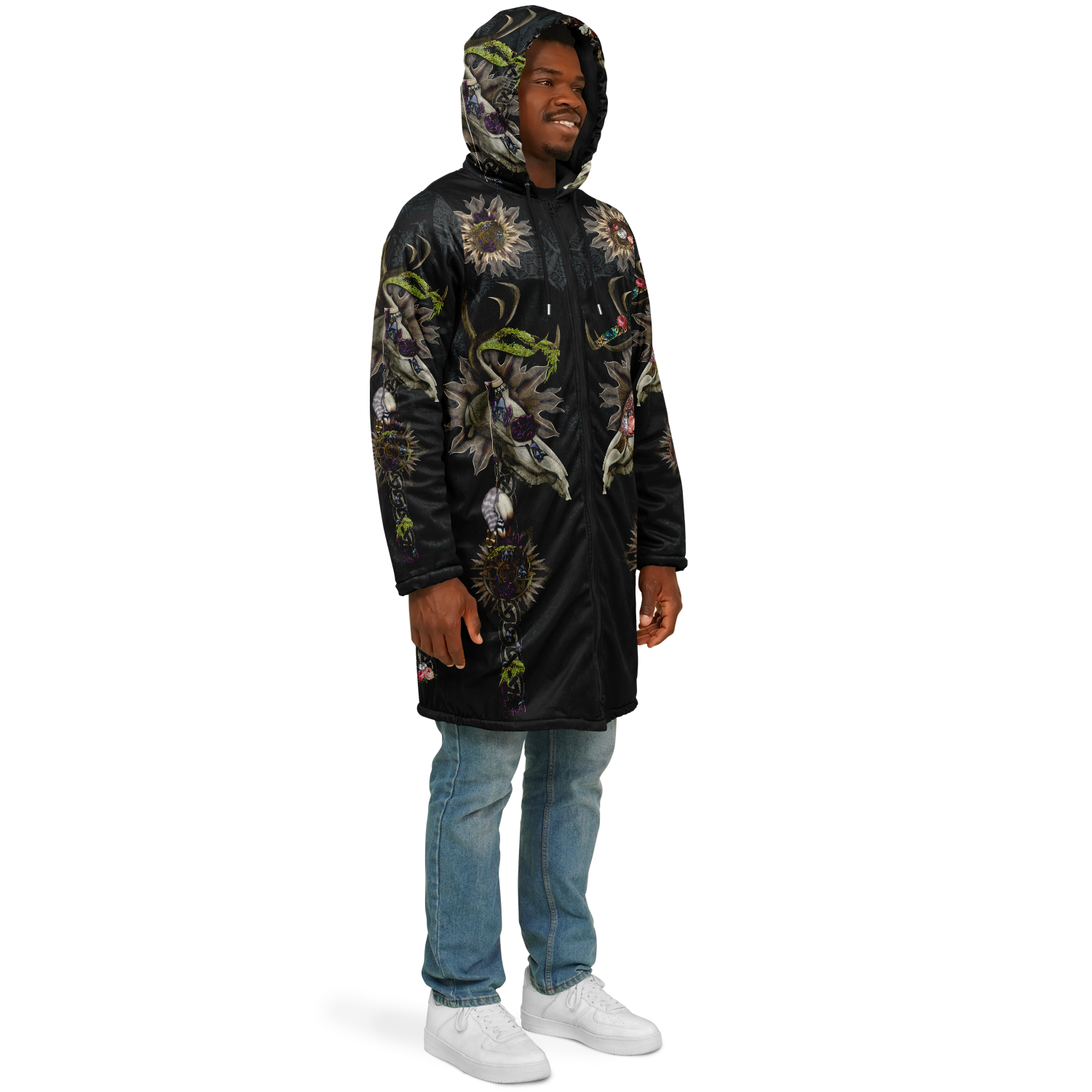 Forest Wizard Men’s Festival Cloak right side view with visionary art print