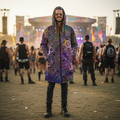 Sacred Geo Men's Festival Cloak front view with sacred geometry cloak