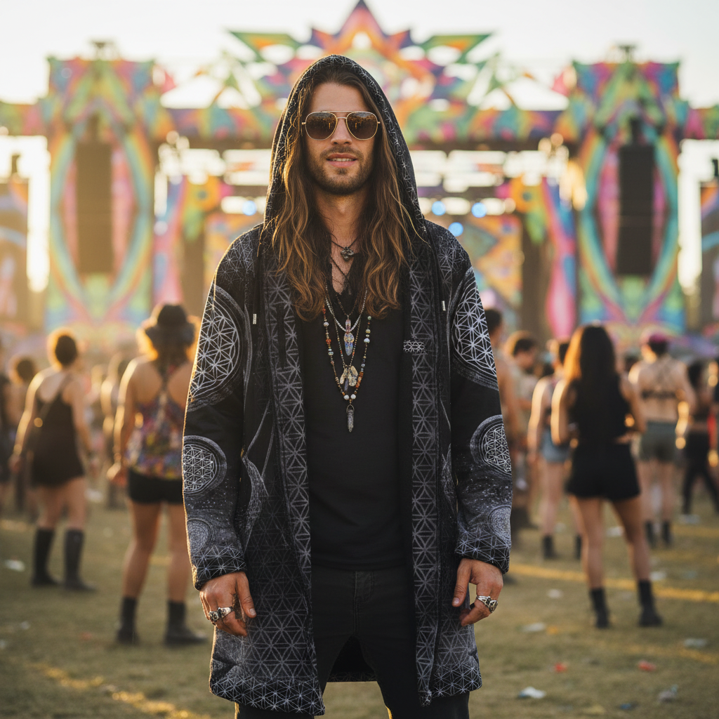 Black Mystic Eye Men's Festival Cloak