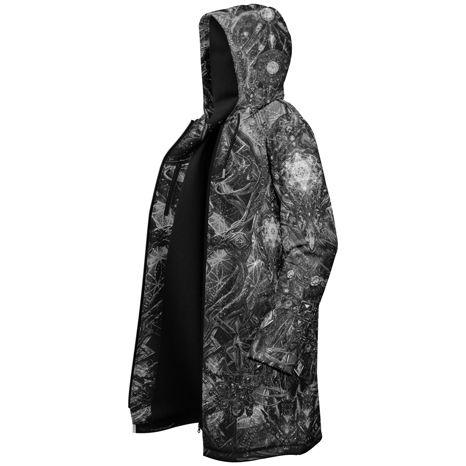 Black Cosmic Cross Women's Festival Cloak back view with rave culture