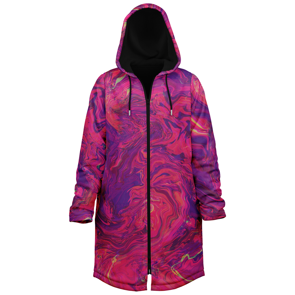 Pink Acid Oasis Women's Festival Cloak side view with sacred geometry art
