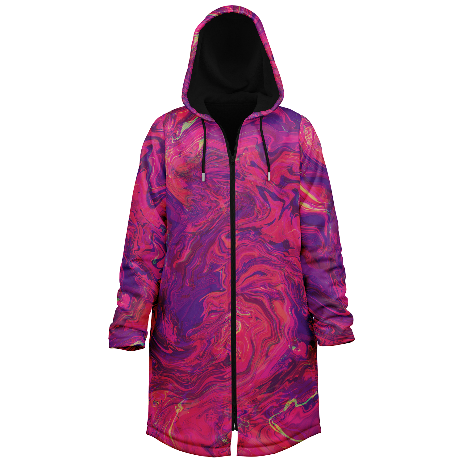 Pink Acid Oasis Women's Festival Cloak side view with sacred geometry art