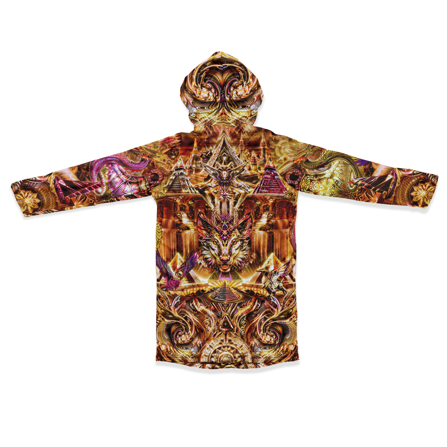 Dream Weaver Orange Men's Festival Cloak side view with psychedelic festival art
