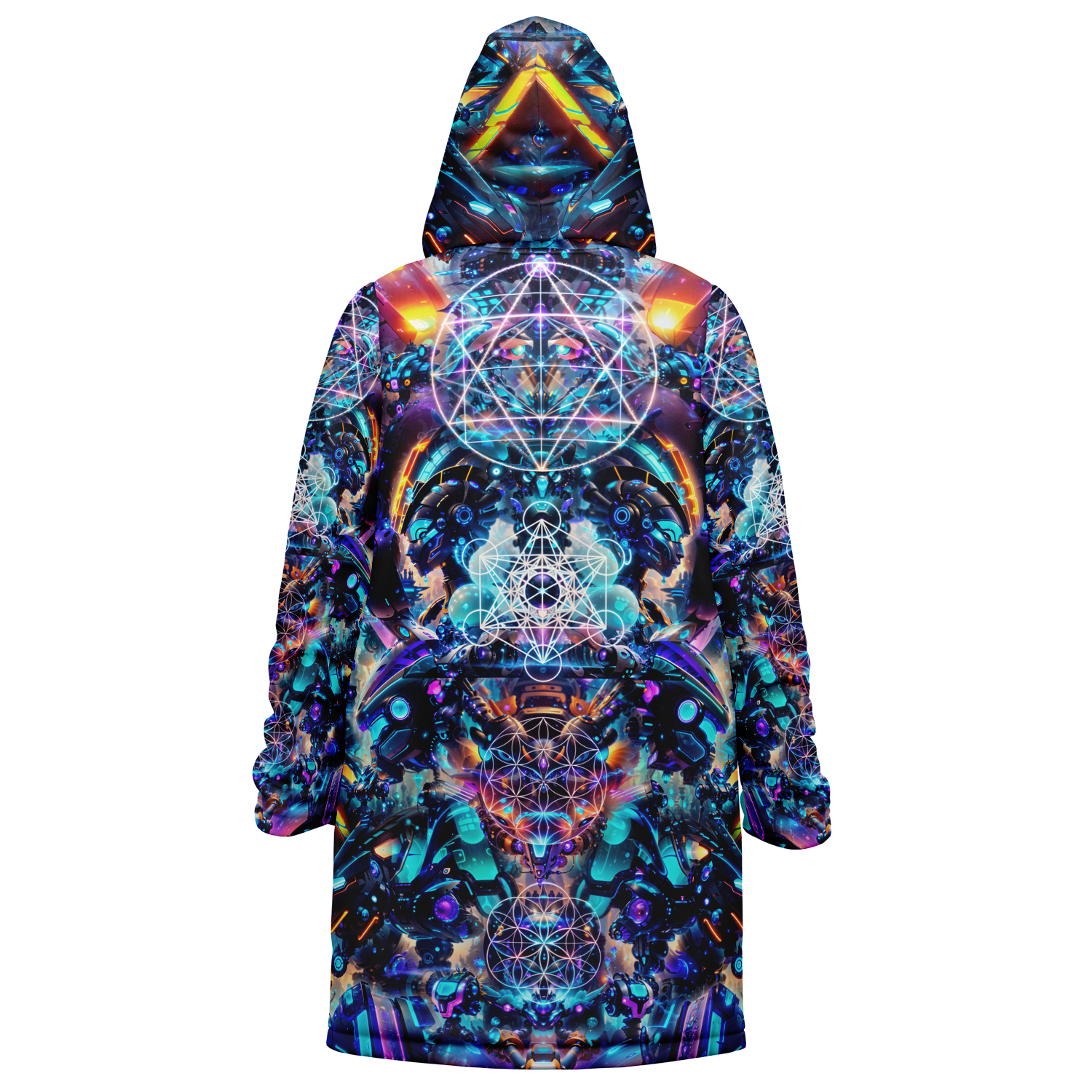 Cyber Punk Mech Festival Cloak detail view with festival fashion