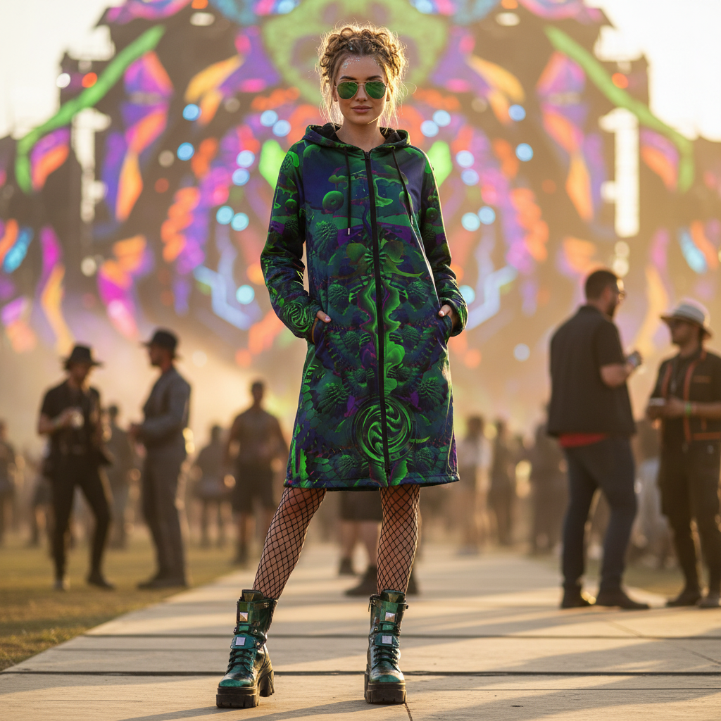 Green Shroom Flower Of Life Women's Festival Cloak