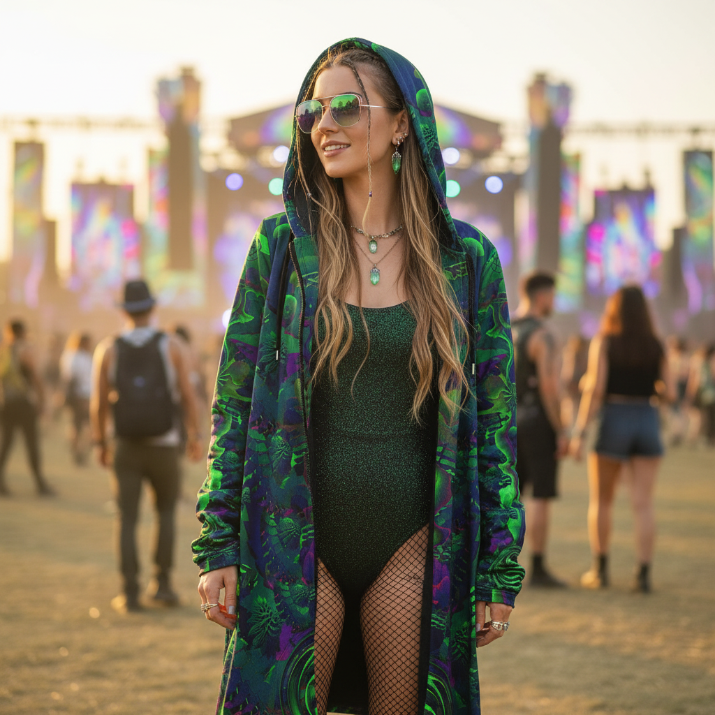 Green Shroom Flower Of Life Women's Festival Cloak