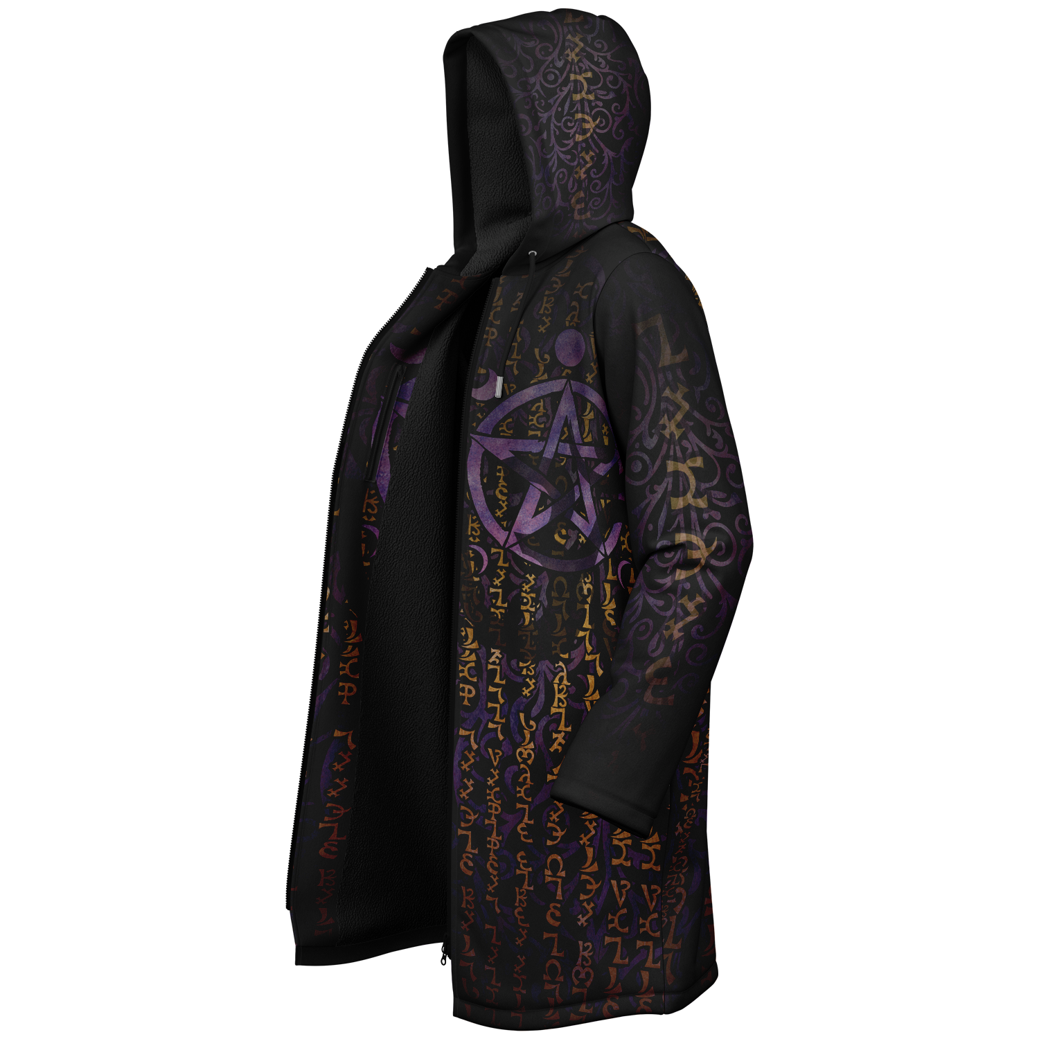 Enochian Vision Purple Men's Festival Cloak detail view with alternative fashion