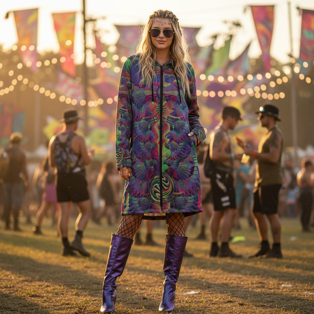 Shroom Flower Of Life Dark Rainbow Women's Festival Cloak
