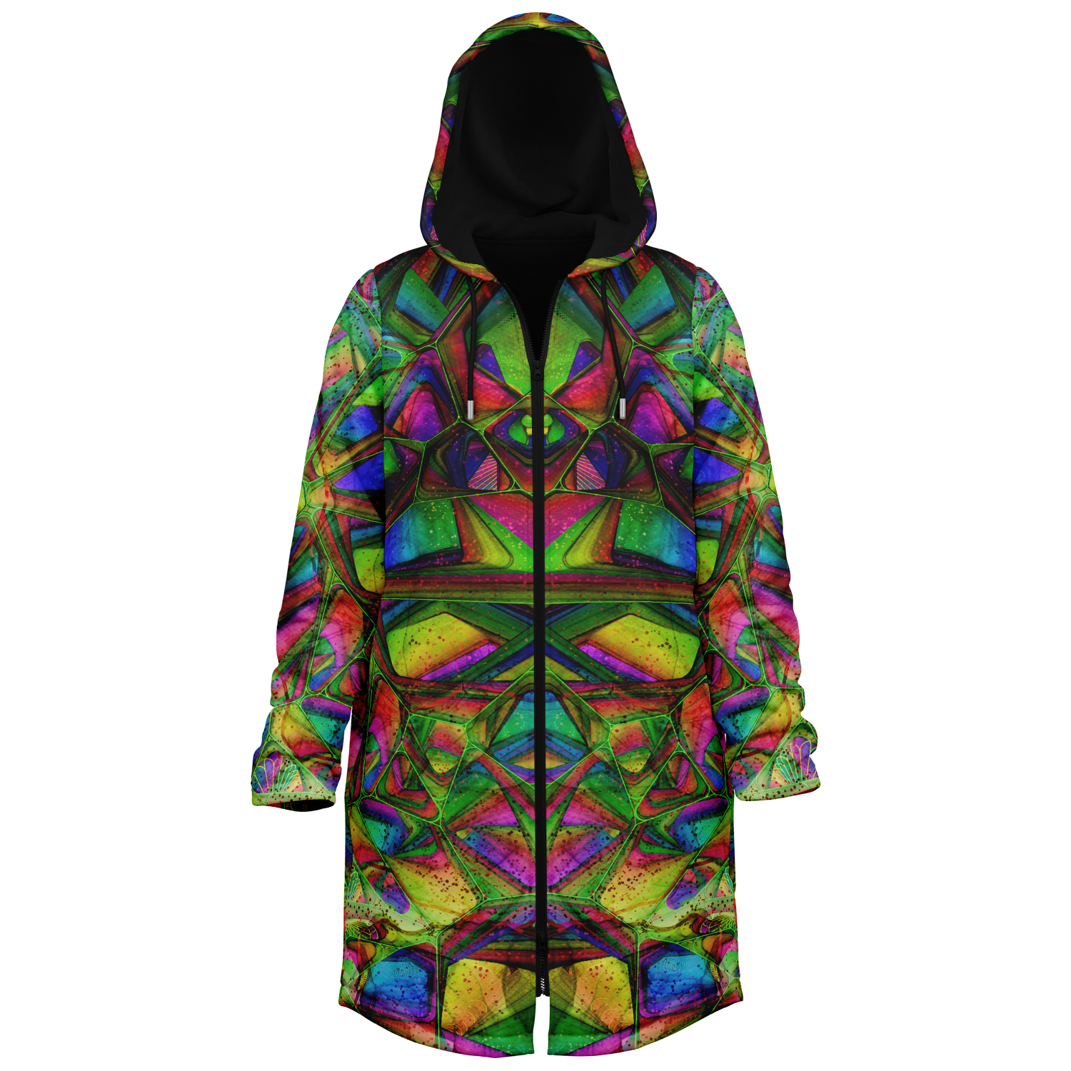 Crystalline Forest Men's Festival Cloak back view with psychedelic festival art