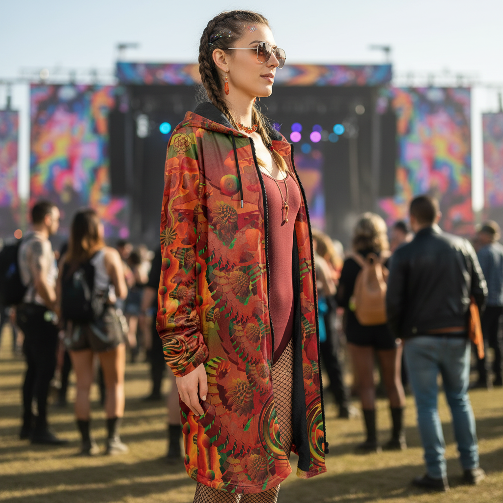 Orange Shroom Flower Of Life Women's Festival Cloak
