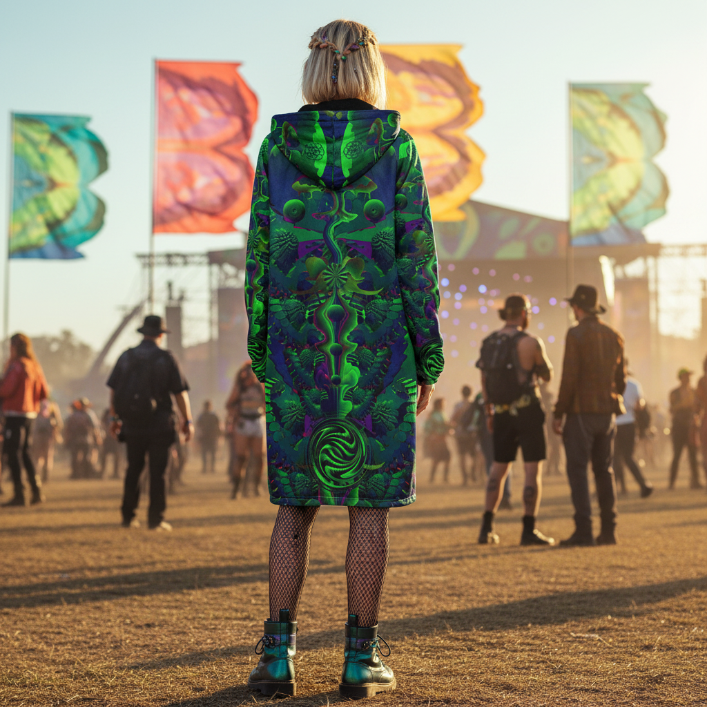 Green Shroom Flower Of Life Women's Festival Cloak