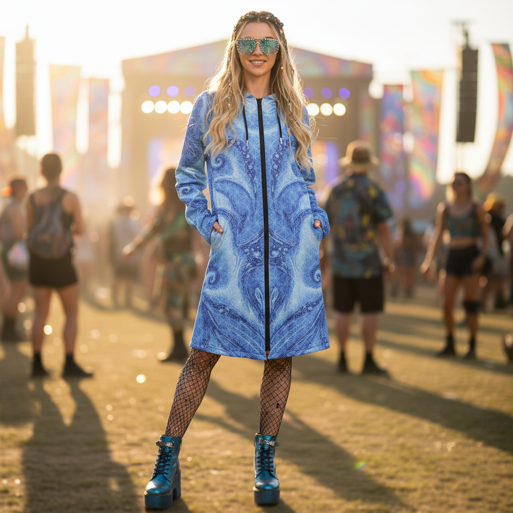 Blue Cosmic Flower Of Life Women's Festival Cloak