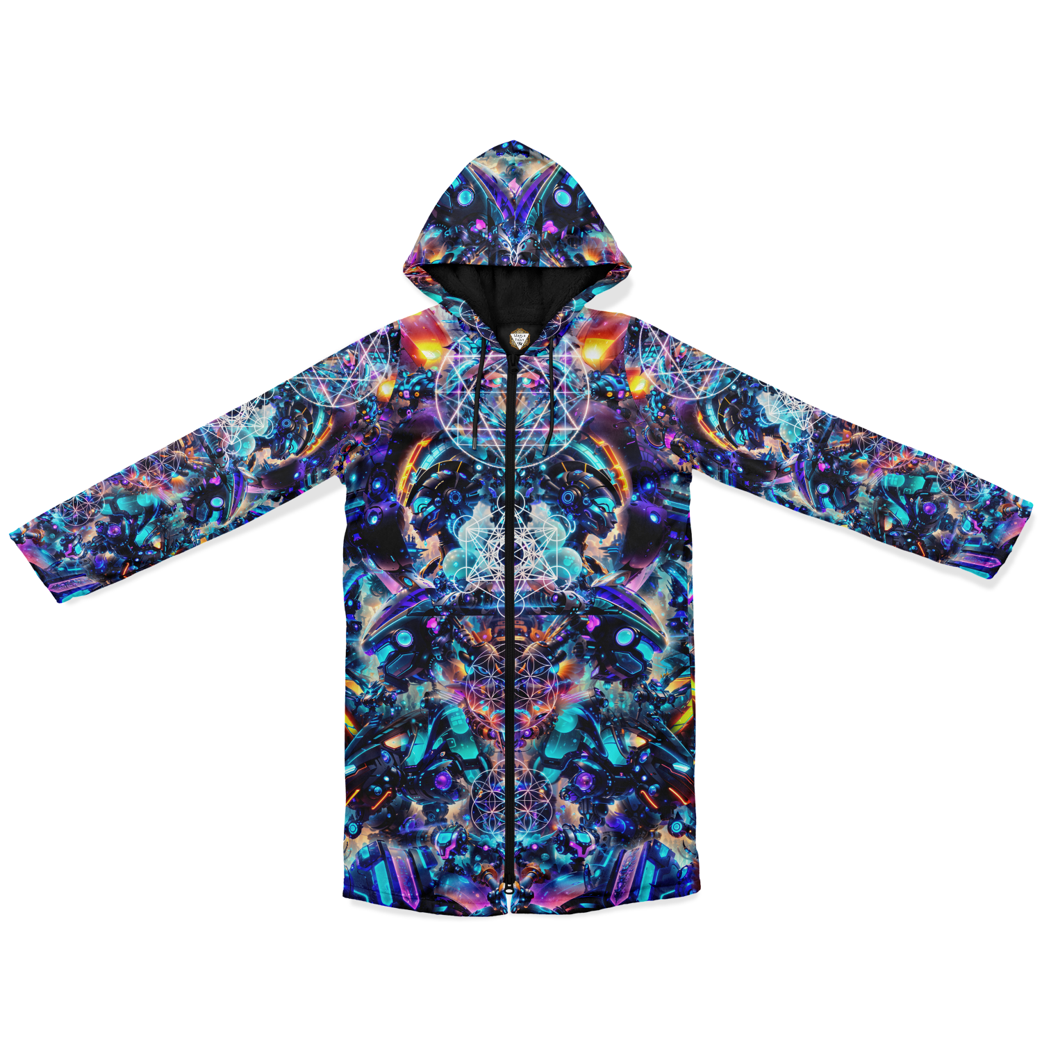 Cyber Punk Mech Festival Cloak front view with psychedelic cloak