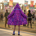 Pink Shroom Flower Of Life Women's Festival Cloak front view with psychedelic cloak