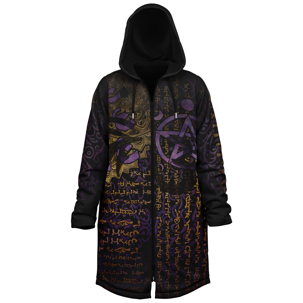 Enochian Vision Purple Men's Festival Cloak side view with psychedelic art