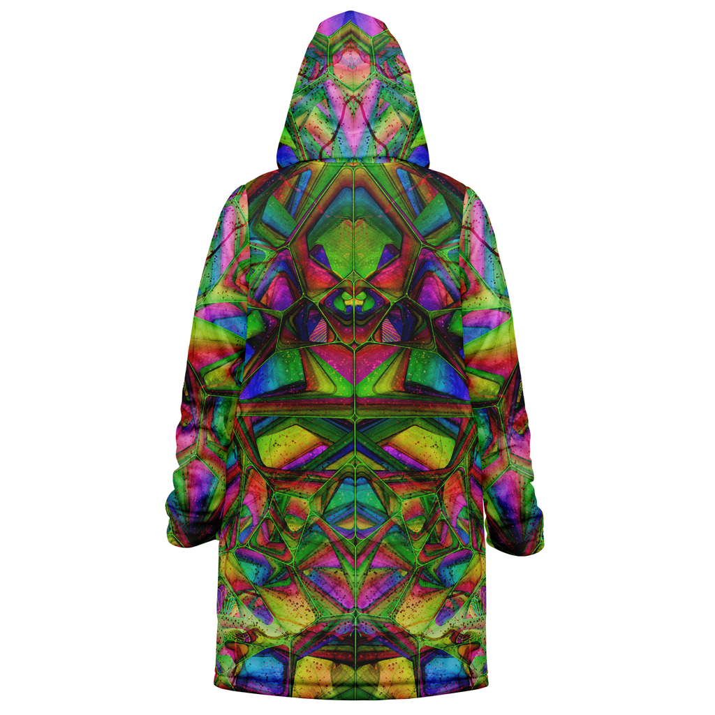 Crystalline Forest Men's Festival Cloak detail view with psychedelic festival art