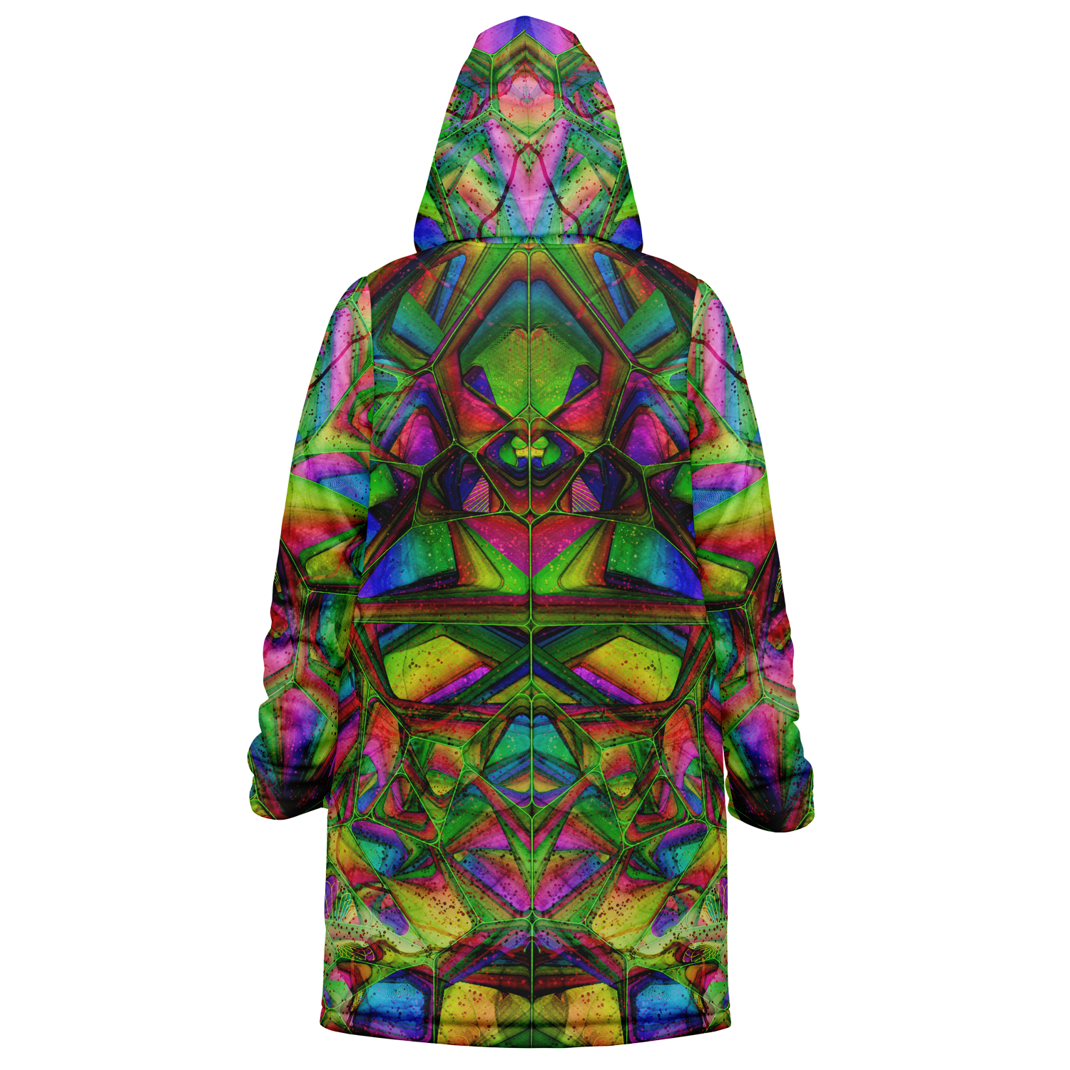 Crystalline Forest Men's Festival Cloak detail view with psychedelic festival art