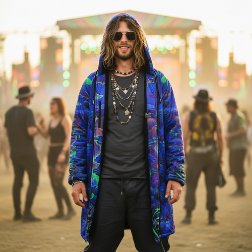 Blue Shroom Flower Of Life Men's Festival Cloak