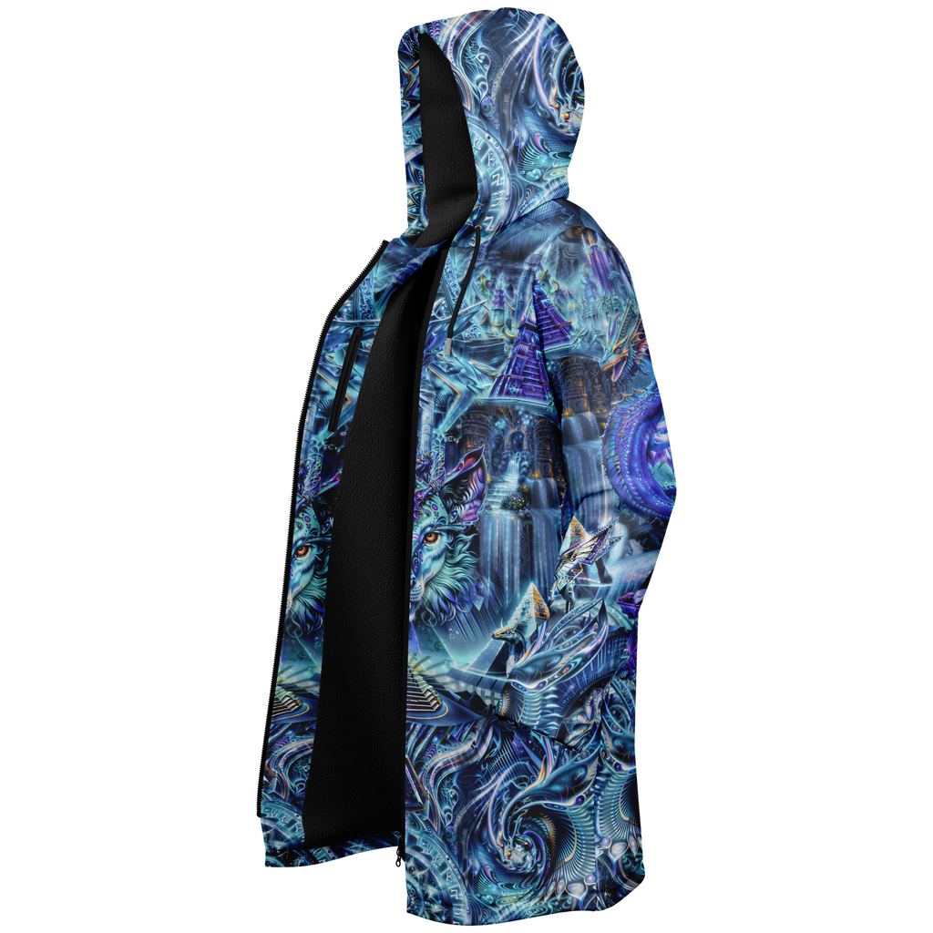Dream Weaver Blue Women's Festival Cloak back view with EDM festivals