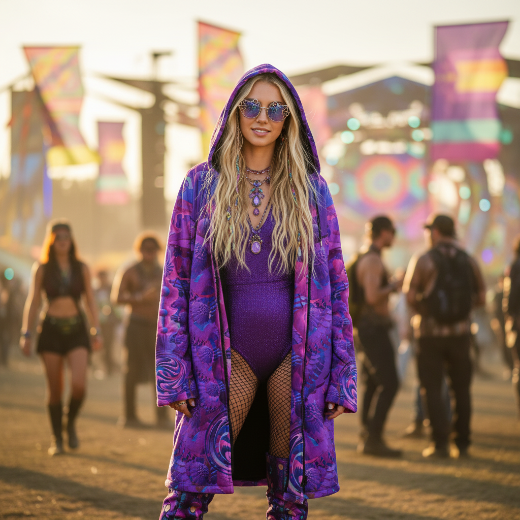 Purple Shroom Flower Of Life Women's Festival Cloak