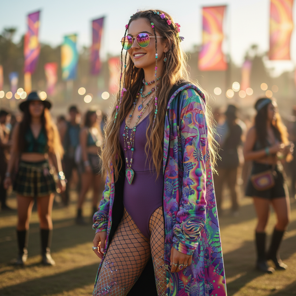 Shroom Flower Of Life Pastel Rainbow Women's Festival Cloak