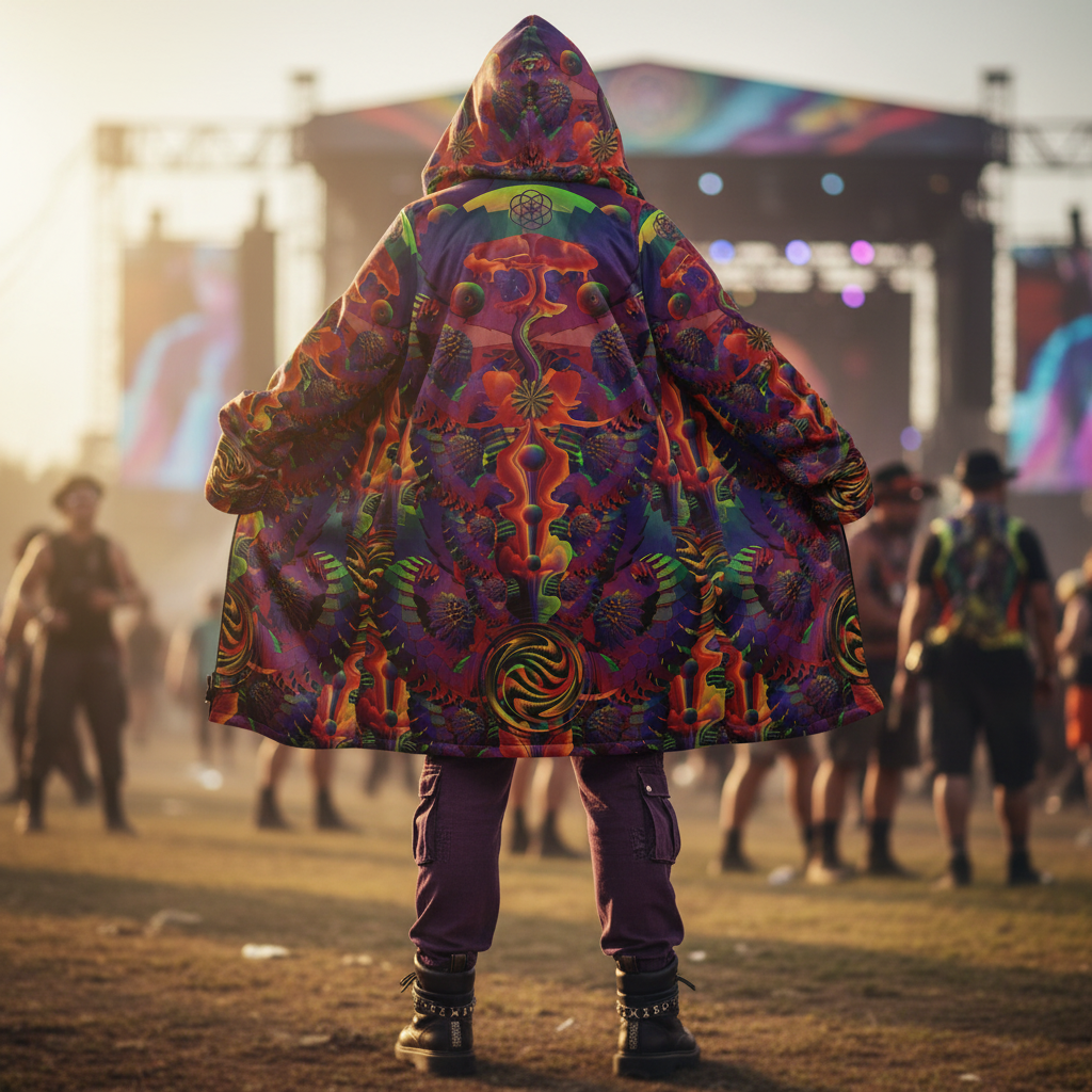 Shroom Flower Of Life Ultra Rainbow Men's Festival Cloak