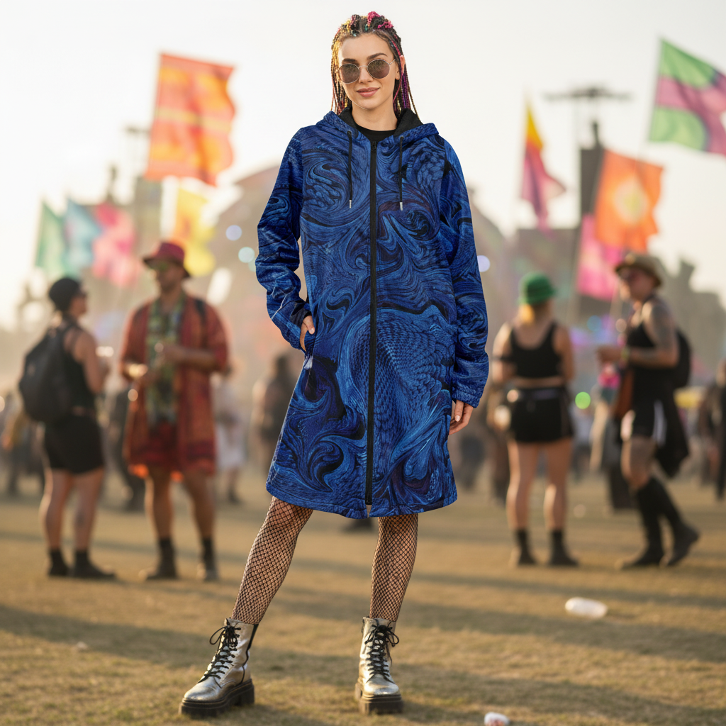 Metallic Blue Fractal Women's Festival Cloak