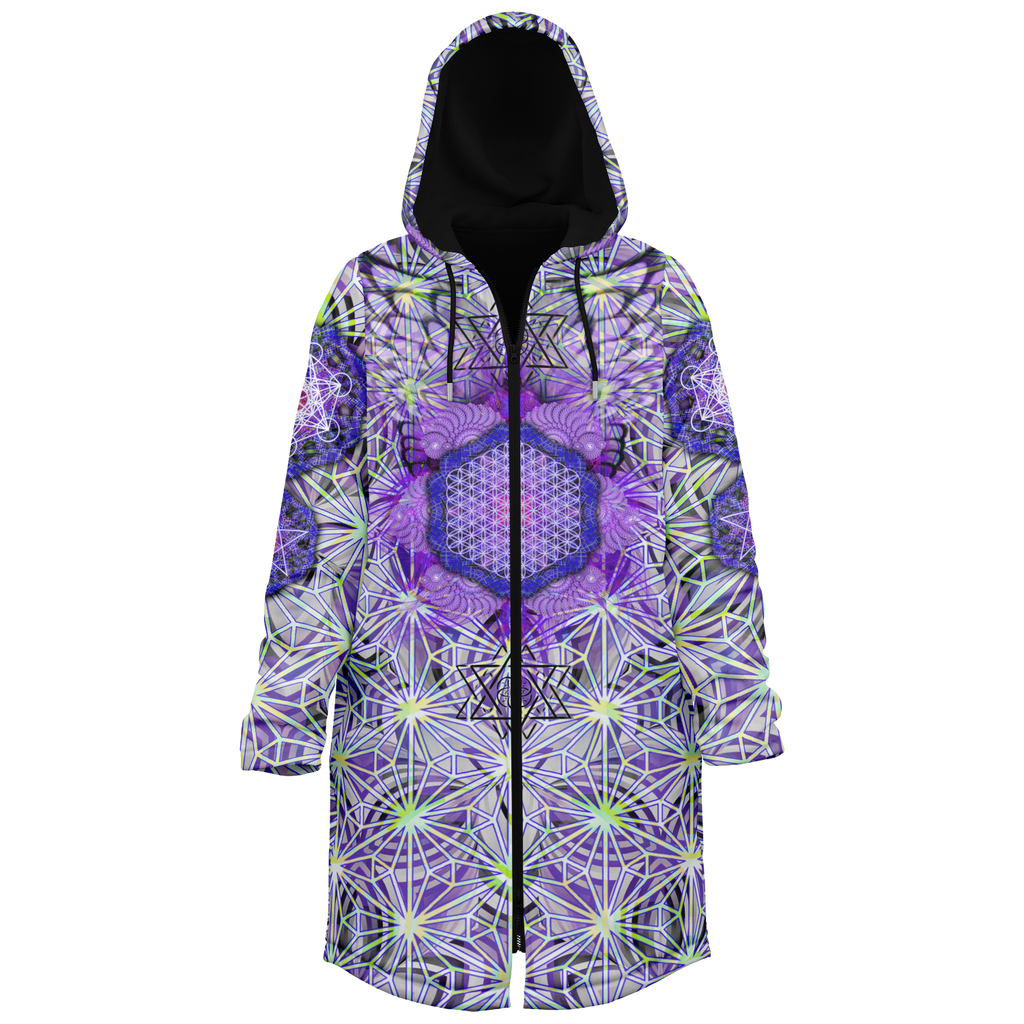 Angel Catcher Light Purple Women's Festival Cloak side view with trippy visionary art