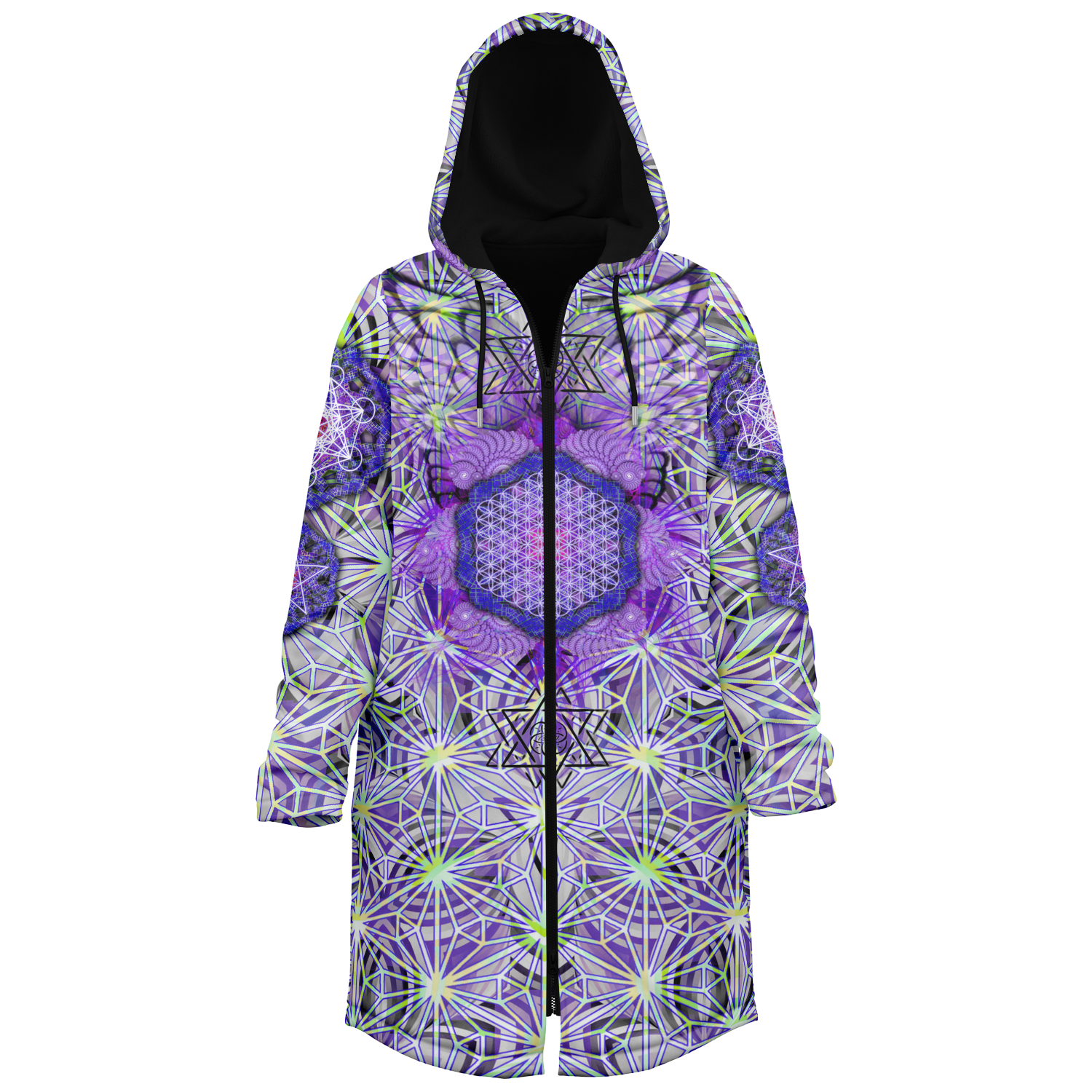 Angel Catcher Light Purple Women's Festival Cloak side view with trippy visionary art