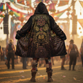 Enochian Vision Orange Men's Festival Cloak front view with rave cloak