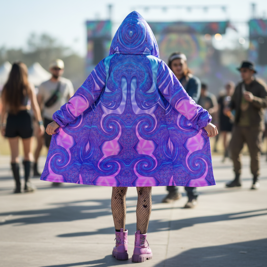 Psy Swirl Women's Festival Cloak front view with psychedelic cloak
