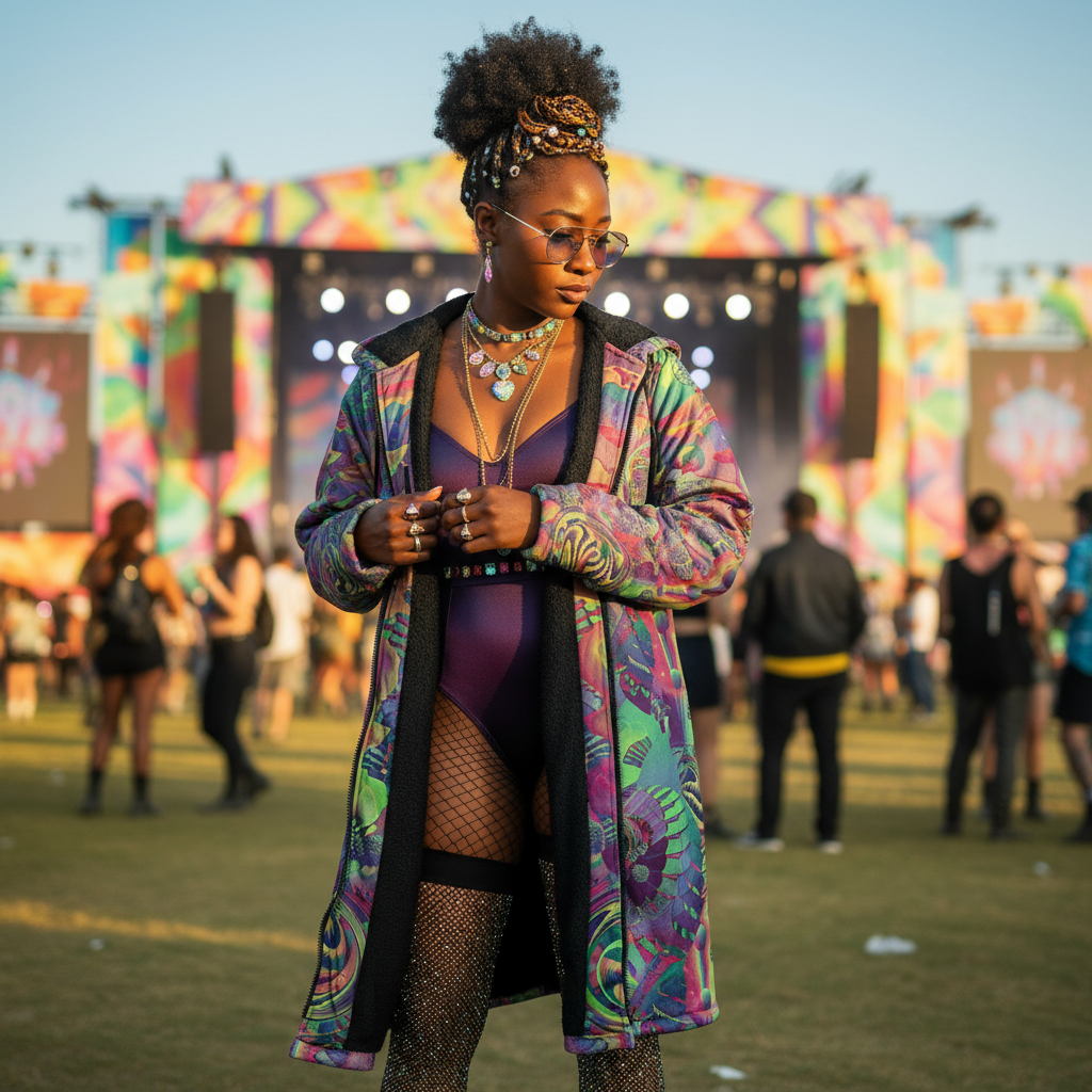 Shroom Flower Of Life Dark Rainbow Women's Festival Cloak