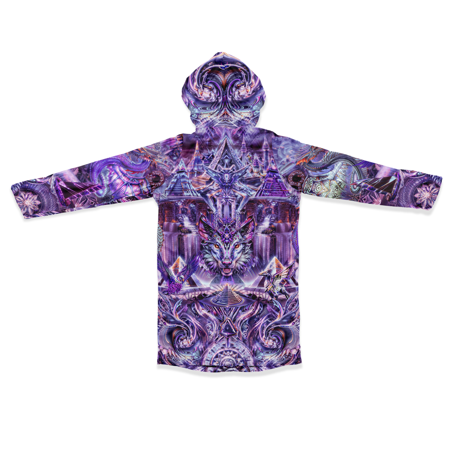 Dream Weaver Purple Men's Festival Cloak side view with psychedelic festival art