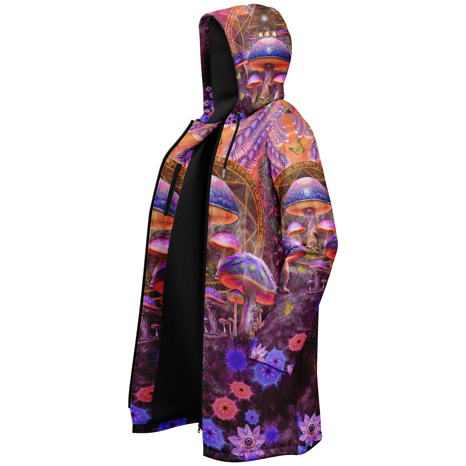 Shroom Rx Pink Women's Festival Cloak detail view with alternative fashion