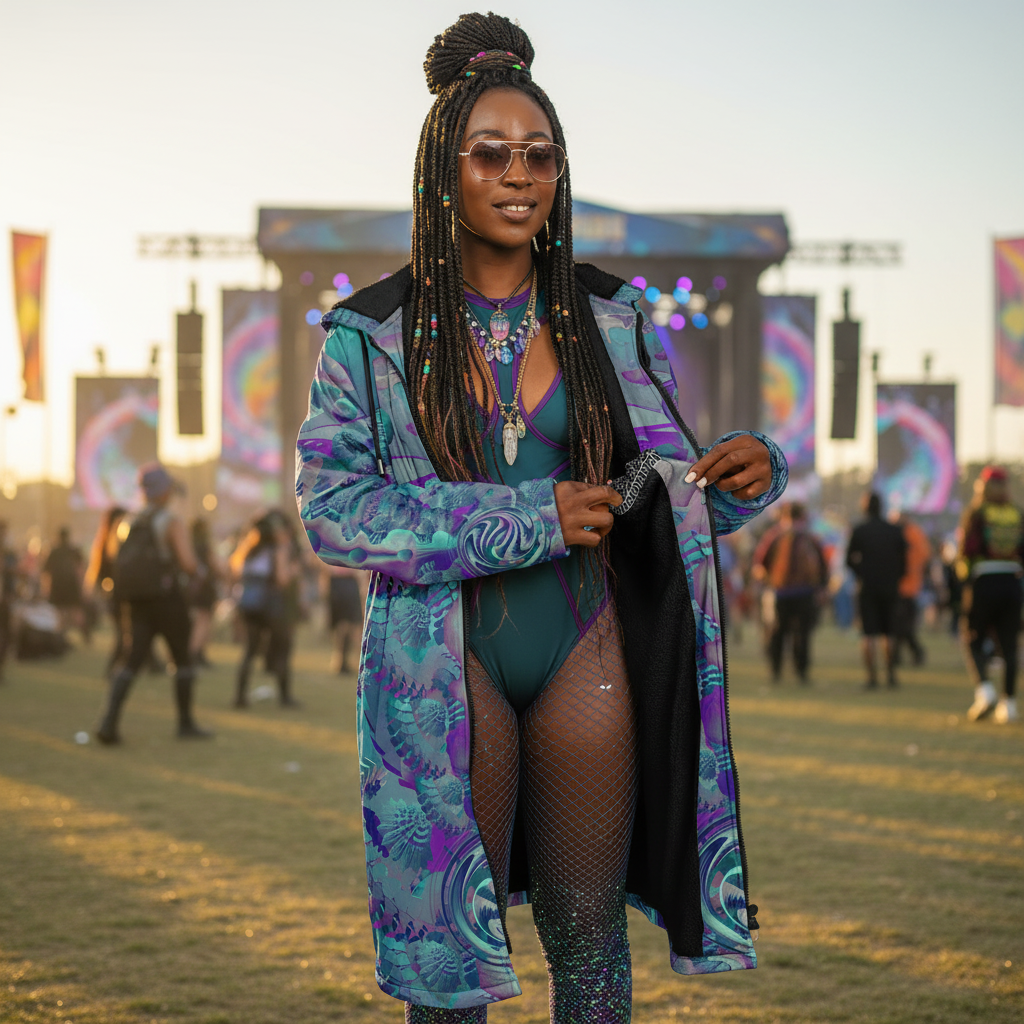 Shroom Flower Of Life Teal Women's Festival Cloak