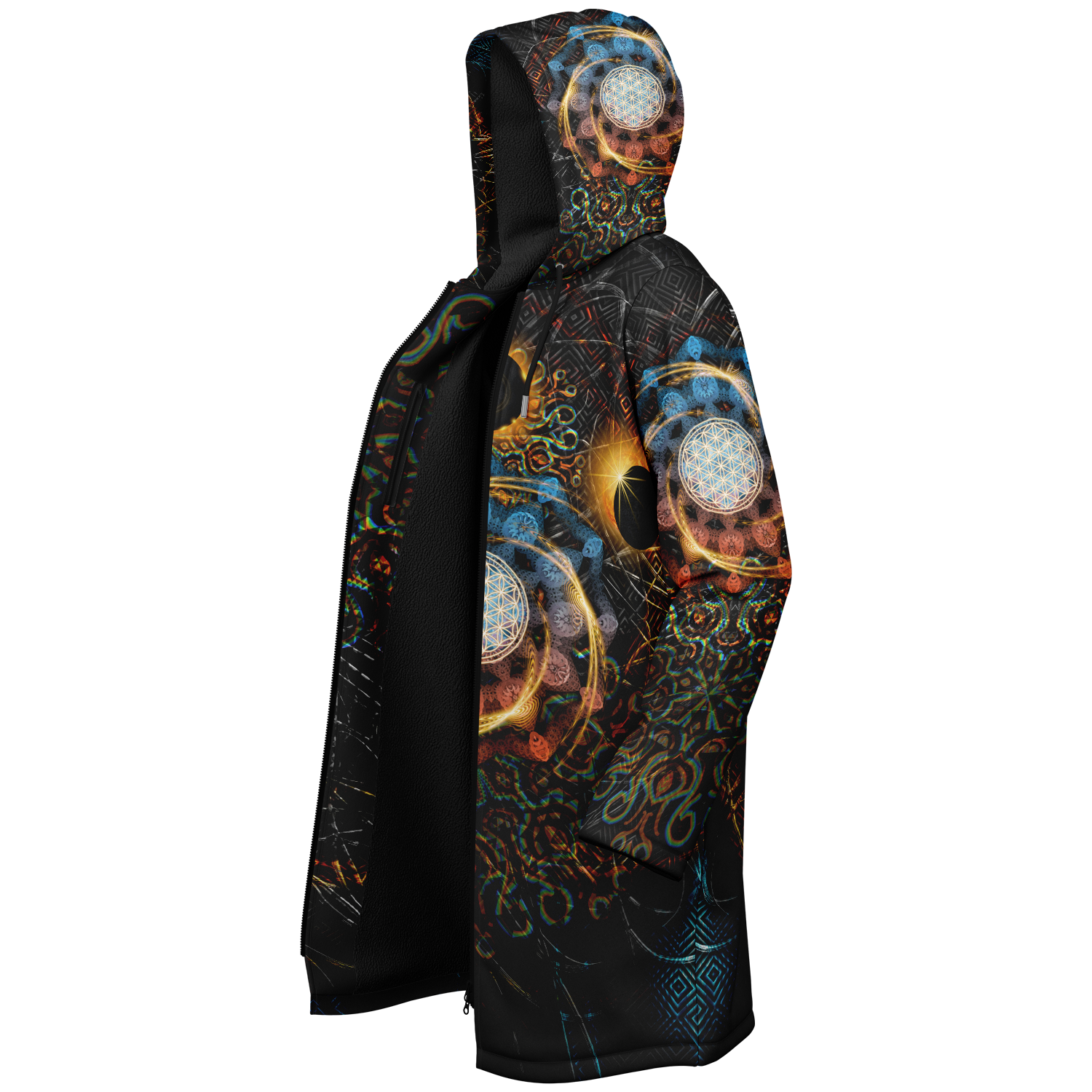 Solar Eclipse Women's Festival Cloak detail view with statement outerwear