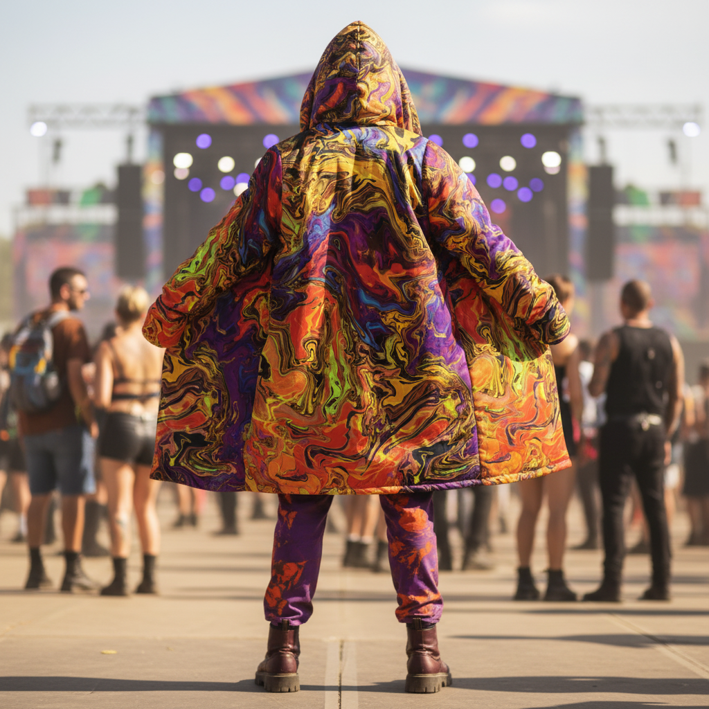 Liquid Fire Men's Festival Cloak front view with festival cloak