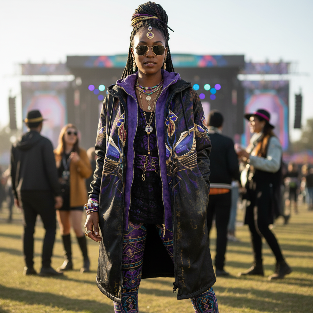 Golden Scarab Women's Festival Cloak detail view with alternative fashion