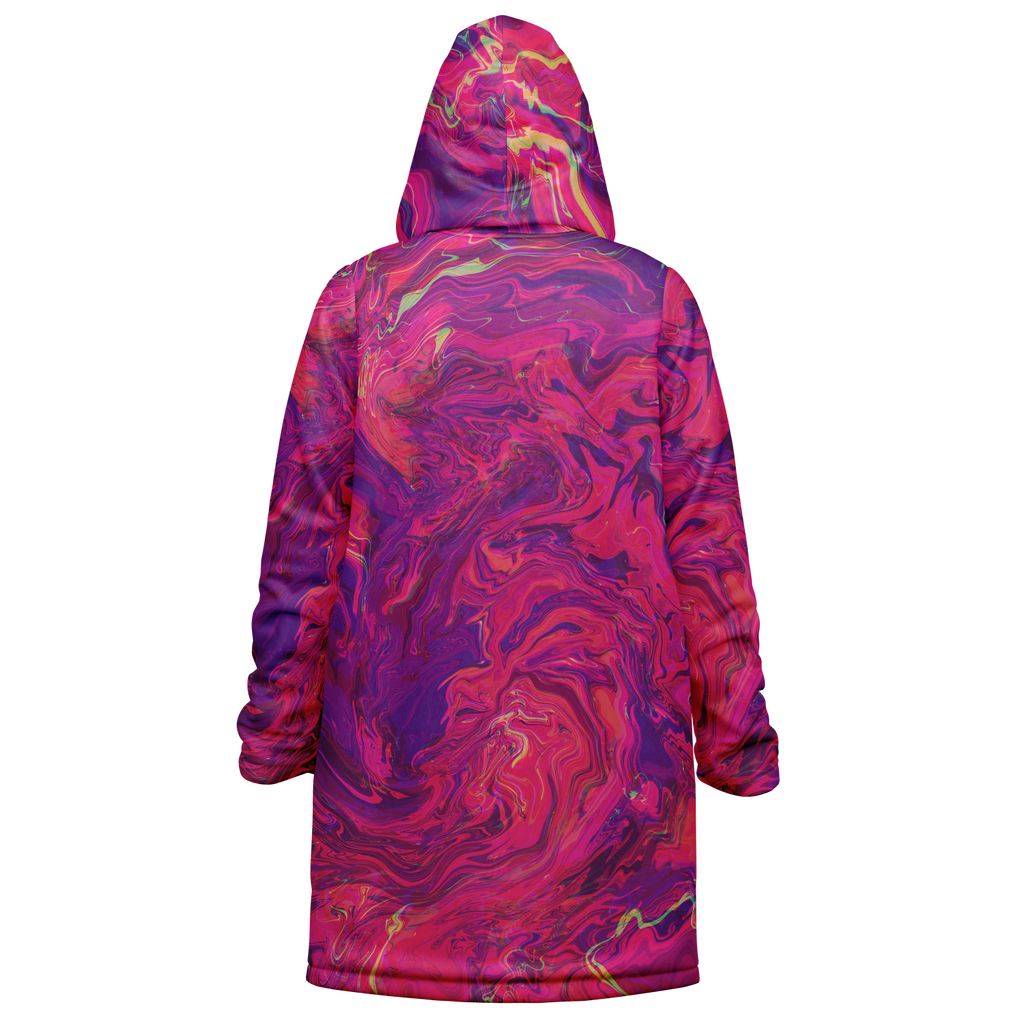 Pink Acid Oasis Women's Festival Cloak back view with psytrance events