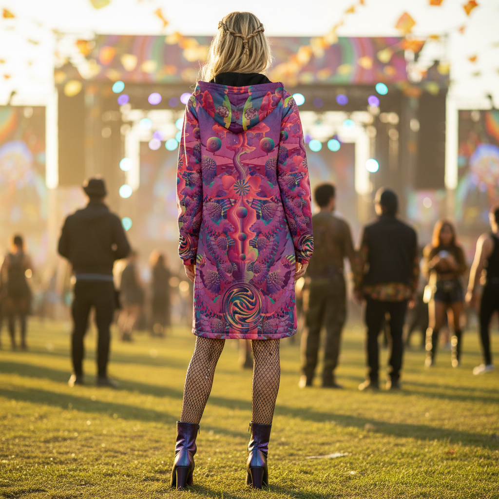 Fuchsia Shroom Flower Of Life Women's Festival Cloak