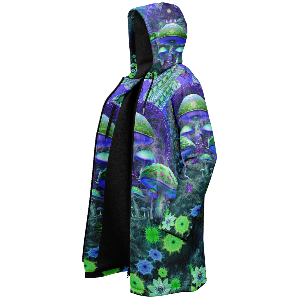 Shroom Rx Blue Men's Festival Cloak detail view with spiritual fashion