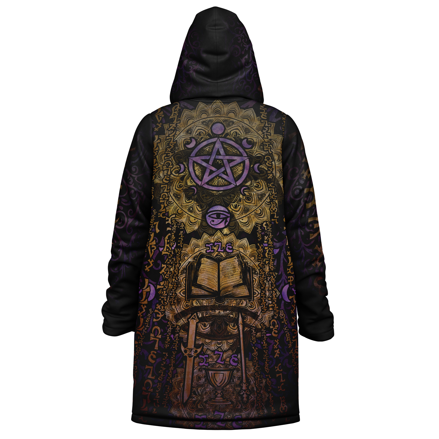 Enochian Vision Purple Men's Festival Cloak back view with festival wear