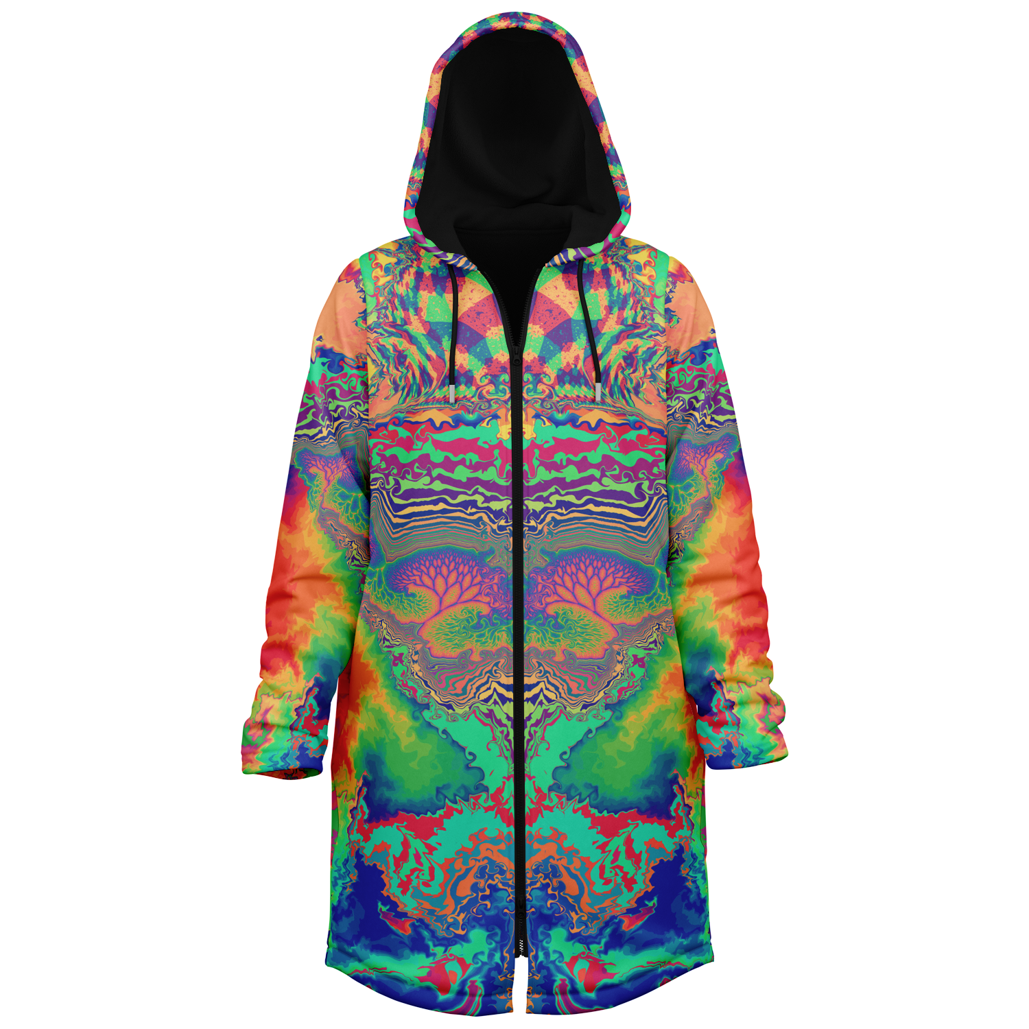 Acid Melt Women's Festival Cloak side view with trippy visionary art