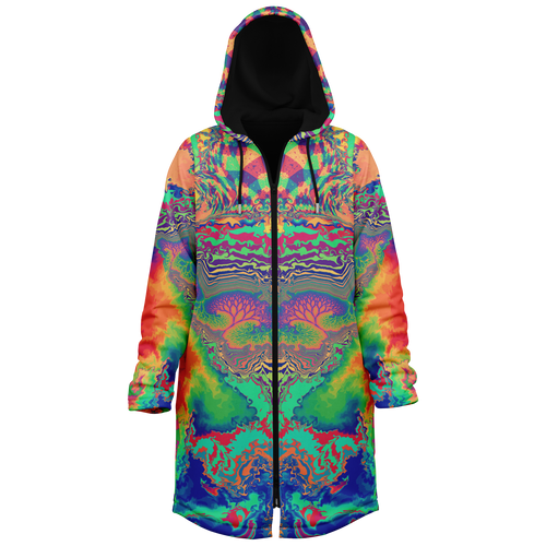 Acid Melt Women's Festival Cloak side view with trippy visionary art