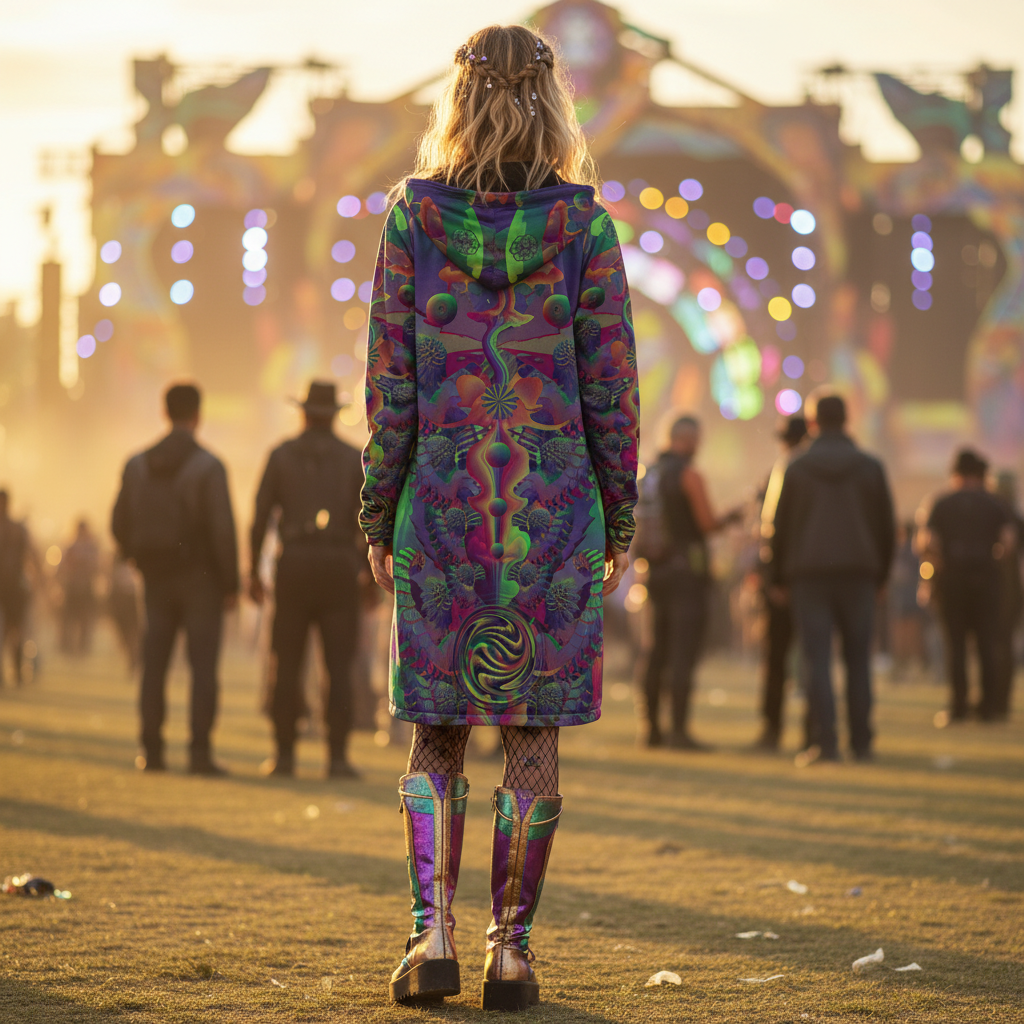 Shroom Flower Of Life Dark Rainbow Women's Festival Cloak