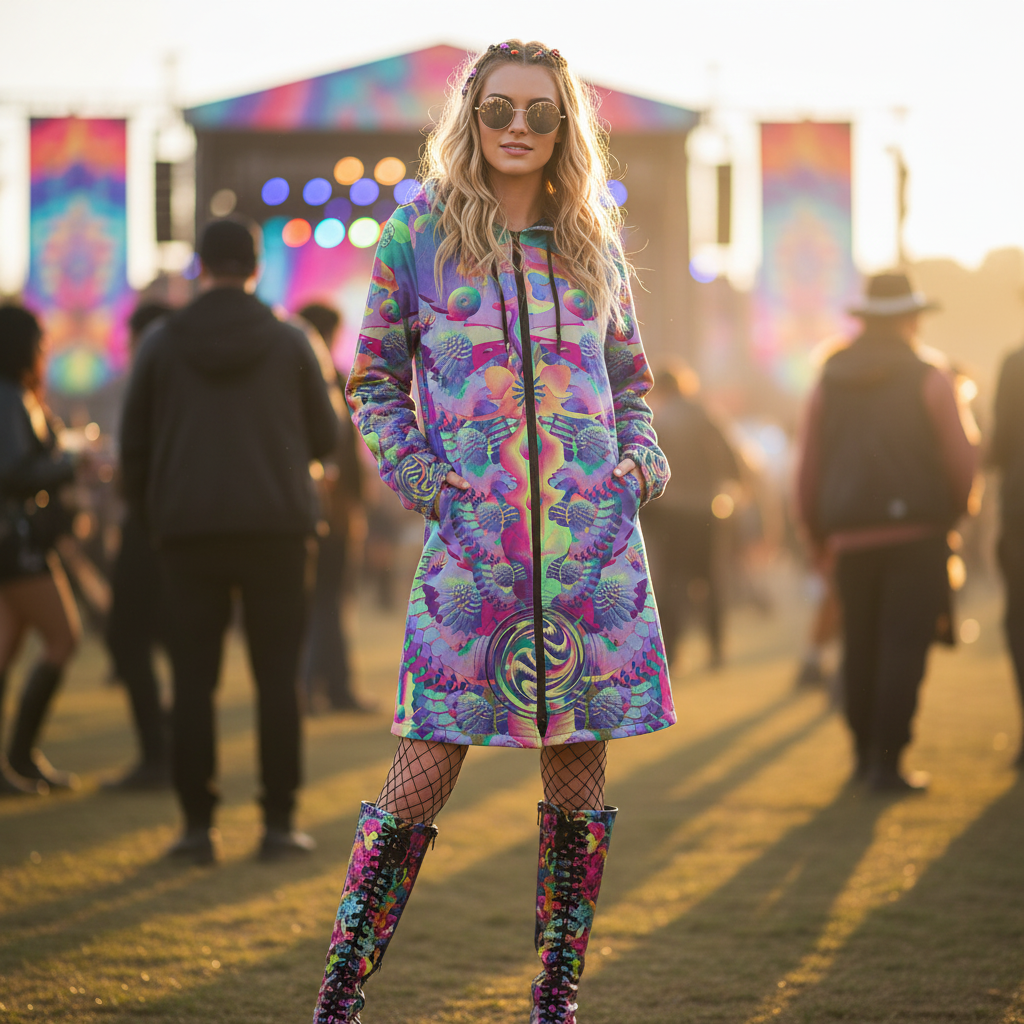Shroom Flower Of Life Pastel Rainbow Women's Festival Cloak