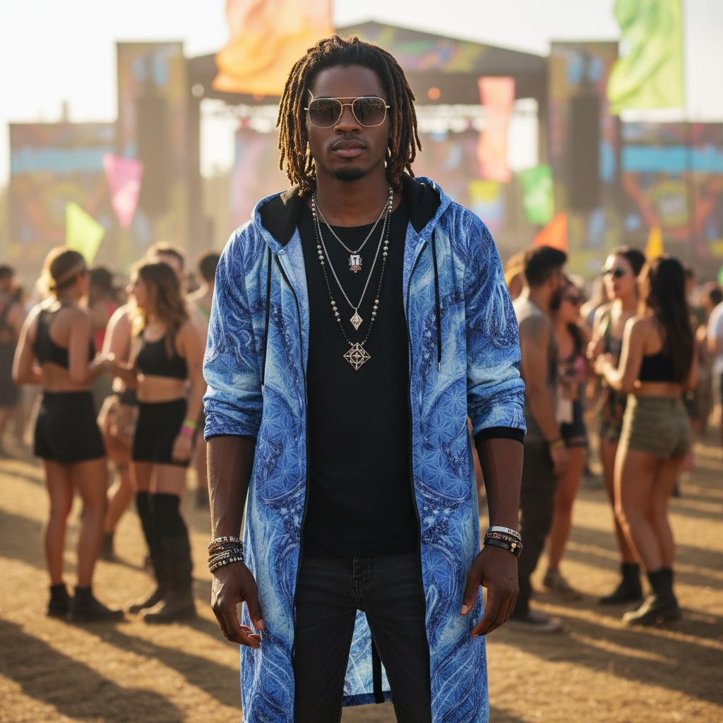 Blue Cosmic Flower Of Life Men's Festival Cloak