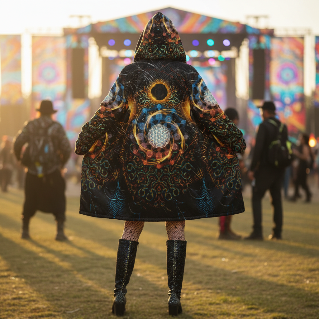 Solar Eclipse Men's Festival Cloak front view with rave cloak